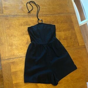 Black Halter Tie Neck Romper